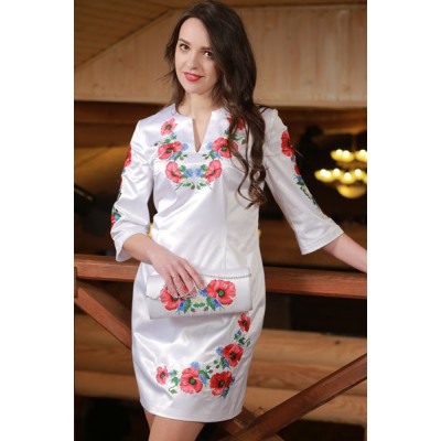 Embroidered dress "Flower Field" white